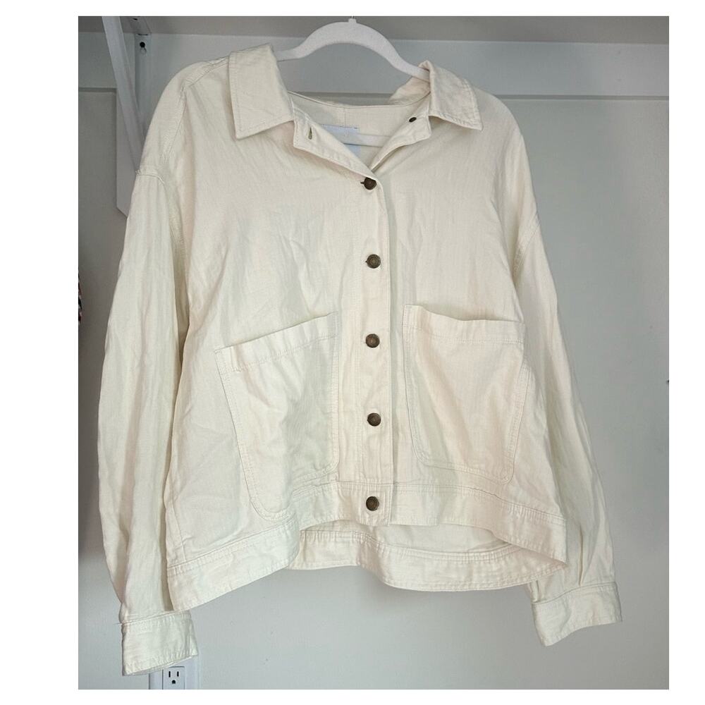 NWT Old Navy 100% Cotton Jacket Button Up Cream White Size Women's XL